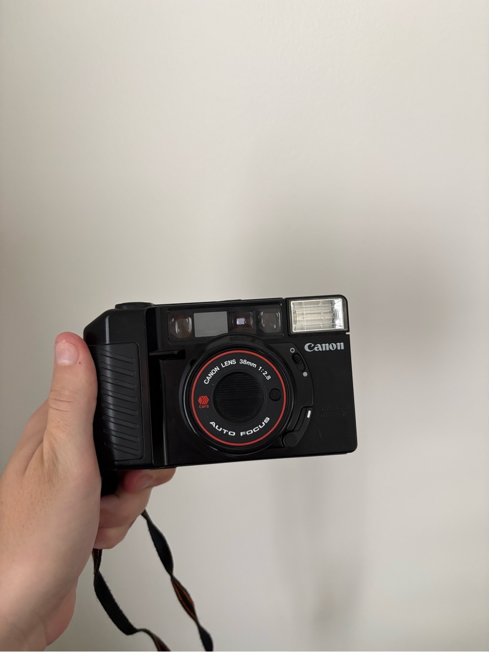 Canon 35mm Film Camera in Black with Red Accent